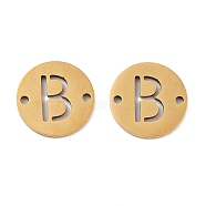 Vacuum Plating 201 Stainless Steel Hollow Flat Round Links, Letter Connector Charms, Real 18K Gold Plated, Letter B, 12x1mm, Hole: 1.2mm(FIND-R149-03B-G)