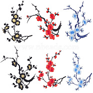 6Pcs 6 Style Plum Blossom Shape Appliques, Embroidery Thread Iron on/Sew on Cloth Patches, Costume Accessories, Mixed Color, 150~215x120~205x1mm 1pc/style(PATC-GF0001-07)
