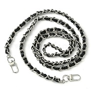 Iron Chain with PU Leather Bag Straps, with Alloy Swivel Clasps, for Bag Replacement Accessories, Black, 114x0.85x0.6cm(AJEW-BA00119-02)