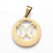 304 Stainless Steel Pendants, Laser Cut, Hollow, Ring with Butterfly, Golden, 18x16.5x1.1mm, Hole: 3x5mm(STAS-G237-02G)