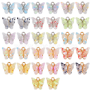 32Pcs 16 Styles Acrylic Charms, with Sequin & Alloy Findings, Butterfly Charm, Mixed Color, 12x14mm, 2pcs/style(BUER-FH0001-02)