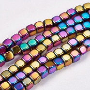 Electroplate Non-magnetic Synthetic Hematite Beads Strands, Cube, Grade A, Multi-color Plated, 4x4x4mm, Hole: 1mm, about 100pcs/strand, 16 inch(G-J172-4x4mm-03)
