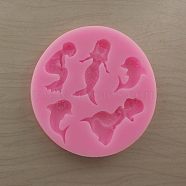 Food Grade Silicone Statue Molds, Fondant Molds, For DIY Cake Decoration, Chocolate, Candy, Portrait Sculpture UV Resin & Epoxy Resin Jewelry Making, Mermaid, Pink, 75x8mm(X-DIY-E011-10)
