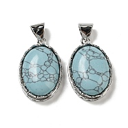 Synthetic Turquoise Pendants, Platinum Plated Alloy Oval Charms, 33x21.5x10~11mm, Hole: 8x6mm(G-Z050-06C)