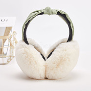 Cloth Faux Fur Adjustable Headband Earwarmer, Outdoor Winter Earmuffs, Bowknot, Floral White, 145mm(COHT-PW0002-45A)