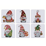 DIY Diamond Painting Christmas Coaster Kits, including Resin Rhinestones, Diamond Sticky Pen, Tray Plate & Glue Clay, Gnome, 100x100mm, 6pcs/set(DIAM-PW0009-15D)