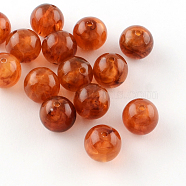 Acrylic Imitation Gemstone Beads, Round, Chocolate, 10mm, Hole: 2mm, about 925pcs/500g(OACR-R029-10mm-15)