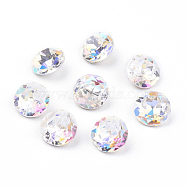 Pointed Back & Back Plated K9 Glass Rhinestone Cabochons, Grade A, Faceted, Flat Round, Colorful, 10x5mm(RGLA-J012-10mm-101)