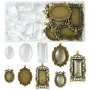 Vintage DIY Blank Pendant Making Kit, Including Tibetan Style Alloy Pendant Cabochon Bezel Settings, Glass Cabochons, Rectangle & Oval, Antique Bronze, 30Pcs/box(DIY-FS0005-28)