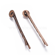 Iron Hair Bobby Pin Findings, Red Copper Color, Size: about 2mm wide, 52mm long, 2mm thick, Tray: 8mm in diameter, 0.5mm thick(PHAR-Q017-R1)