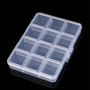 Transparent Plastic Bead Containers, with 12 Compartments, for DIY Art Craft, Nail Diamonds, Bead Storage, Rectangle, Clear, 13.6x10x1.8cm, Compartment: 3.1x3.2cm(CON-YW0001-25)