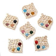 Iron with Glass Pendants, Hollow Heart Charm, Mixed Color, 31x25x5mm, Hole: 1.6mm(IFIN-B002-01KCG)
