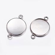 304 Stainless Steel Cabochon Connector Settings, Plain Edge Bezel Cups, Flat Round, Stainless Steel Color, Tray: 20mm, 29x22x2mm, Hole: 2.5mm(STAS-P161-29-20mm)
