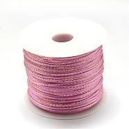 Metallic Stain Beads String Cords, Nylon Mouse Tail Cord, Flamingo, 1.5mm, about 100yards/roll(300 feet/roll)(NWIR-R024-1902)