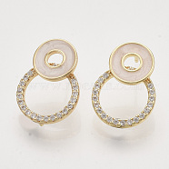 Brass Micro Pave Clear Cubic Zirconia Stud Earring Findings, with Enamel and Loop, Nickel Free, Ring, Real 18K Gold Plated, 19.5x14.5mm, Hole: 0.8mm, Pin: 0.8mm(KK-T054-39G-NF)