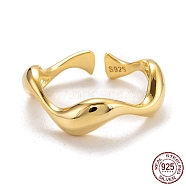 925 Sterling Silver Cuff Rings, Open Rings, with 925 Stamp, Wave, Golden, Inner Diameter: 16mm(RJEW-H132-13G)