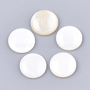 Freshwater Shell Cabochons, with Transparent Clear Epoxy Resin, Flat Round, Creamy White, 12x2.5~3mm(SHEL-T012-14D)