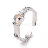 Cubic Zirconia Open Cuff Rings, Brass Jewelry for Women, Platinum, Oval Pattern, 2~6mm, US Size 5 3/4(16.3mm)(RJEW-H106-01)