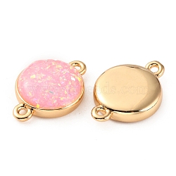 Transparent Resin Connector Charms, Flat Round Links, with Foil Inside and Golden Tone Brass Findings, Pink, 12x17x4.5mm, Hole: 1.2mm(KK-WH0031-07G)