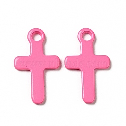 Spray Painted 201 Stainless Steel Pendants, Cross Charm, Hot Pink, 21x12.5x2mm, Hole: 2mm(STAS-G304-08C)