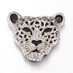 Alloy Rhinestone Pendants, Leopard, Platinum, Crystal, 47x49x13mm, Hole: 2.5mm(PALLOY-R094-11)
