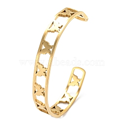 Ion Plating(IP) 304 Stainless Steel Cuff Bangles, Hollow Butterfly Open Bangles for Women, Golden, 3/8 inch(1cm), Inner Diameter: 2-3/4 inch(6.9cm)(BJEW-C047-02G)