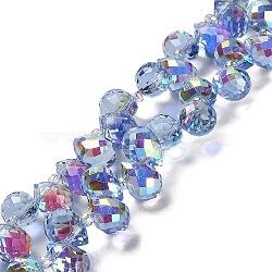 Electroplate Glass Beads Strands, Teardrop, Steel Blue, 10~11x8mm, Hole: 1mm, about 96~98pcs/strand, 26.97''~27.17''(68.5~69cm)(EGLA-D030-17B)