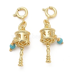 Brass Vajra Pendant Decorations, Synthetic Turquoise Ornament with Brass Spring Ring Clasps, Real 14K Gold Plated, 28mm(KK-H445-13G)