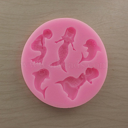Food Grade Silicone Molds, Fondant Molds, For DIY Cake Decoration, Chocolate, Candy, UV Resin & Epoxy Resin Jewelry Making, Mermaid, Pink, 75x8mm(X-DIY-E011-10)