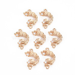 Rack Plating Brass Micro Pave Clear Cubic Zirconia Links Connectors, Long-Lasting Plated, Cadmium Free & Lead Free, Branch and Leaves with Bird, Light Gold, 20x13.5x3.5mm, Hole: 1.4mm(KK-T060-51-RS)