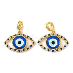 Rack Plating Brass Micro Pave Cubic Zirconia Pendant, with Glass, Long-Lasting Plated, Evil Eye, Real 18K Gold Plated, Blue, 30x28.5x5.5mm, Hole: 6mm(KK-H486-20G-04)