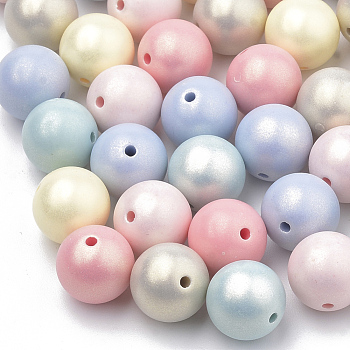 Spray Painted Style Acrylic Beads, Rubberized, Round, Mixed Color, 18mm, Hole: 2.5mm