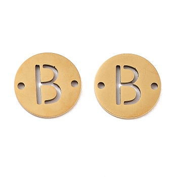 Vacuum Plating 201 Stainless Steel Hollow Flat Round Links, Letter Connector Charms, Real 18K Gold Plated, Letter B, 12x1mm, Hole: 1.2mm