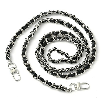 Iron Chain with PU Leather Bag Straps, with Alloy Swivel Clasps, for Bag Replacement Accessories, Black, 114x0.85x0.6cm
