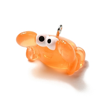 Marine Series Transparent Resin Pendants, Crab Charm, with Platinum Plated Iron Findings, Orange, 15x22x20mm, Hole: 2mm