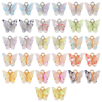 32Pcs 16 Styles Acrylic Charms, with Sequin & Alloy Findings, Butterfly Charm, Mixed Color, 12x14mm, 2pcs/style