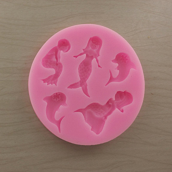 Food Grade Silicone Statue Molds, Fondant Molds, For DIY Cake Decoration, Chocolate, Candy, Portrait Sculpture UV Resin & Epoxy Resin Jewelry Making, Mermaid, Pink, 75x8mm