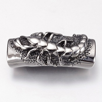 304 Stainless Steel Slide Charms, Rectangle with Scorpion, Antique Silver, 18x42x13mm, Hole: 6x12mm