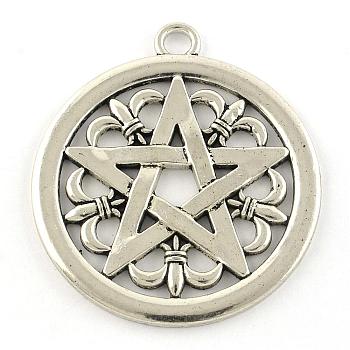 Tibetan Style Alloy Pendants, Cadmium Free & Lead Free, Pentagram Star, Antique Silver, 47x41.5x2mm, Hole: 4mm, about 83pcs/1000g