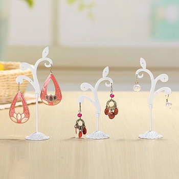 3Pcs 3 Sizes Flower Alloy with Iron Dangle Earrings Display Stands, Photo Props, White, 7.5x10.5~13.5cm, 1pc/size