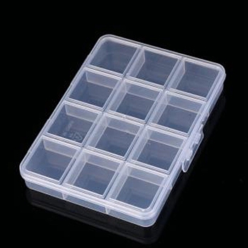 Transparent Plastic Bead Containers, with 12 Compartments, for DIY Art Craft, Nail Diamonds, Bead Storage, Rectangle, Clear, 13.6x10x1.8cm, Compartment: 3.1x3.2cm