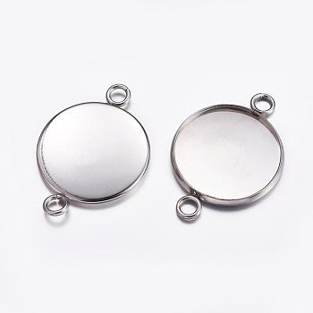 304 Stainless Steel Cabochon Connector Settings, Plain Edge Bezel Cups, Flat Round, Stainless Steel Color, Tray: 20mm, 29x22x2mm, Hole: 2.5mm