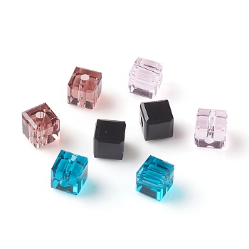 Glass Rhinestone Beads, Faceted, Cube, Mixed Color, 6x6x6mm, Hole: 1.8mm