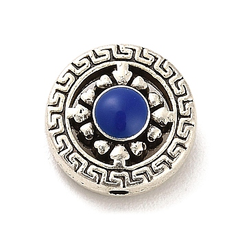 Zinc Alloy Beads, with Enamel, Antique Silver, Flat Round with Cross, Royal Blue, 14x6.5mm, Hole: 1.3mm