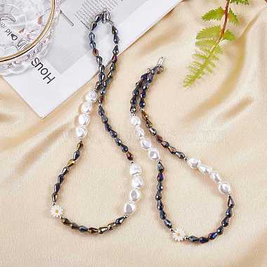 3комплект ожерелья и эластичного браслета из натуральных ракушек и пластиковых жемчужных цветов и стеклянных бусин(SJEW-SW00010-01)-4