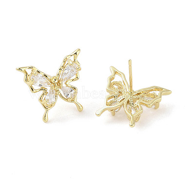 Butterfly Brass Stud Earrings with Glass for Women(EJEW-L285-013G)-2