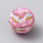 Silicone Beads, DIY Nursing Necklaces Making, Round with Flower, Pink, 15x14.5mm, Hole: 2mm(SIL-TAC0013-11A)