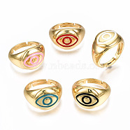 Adjustable Brass Enamel Finger Rings, Nickel Free, Eye, Real 16K Gold Plated, Mixed Color, US Size 6 3/4(17.1mm)(RJEW-N035-022-NF)