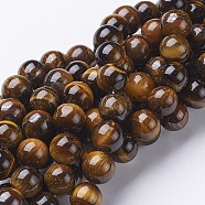 Gemstone Beads Strands, Round, Tiger Eye, about 10mm in diameter, hole: 1mm, 39pcs/strand, 15.5 inch(GSR10mmC014)