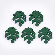 Painted Poplar Wood Pendants, Tropical Leaf Charms, Monstera Leaf, Green, 30x24x2.5~3mm, Hole: 1.5~2mm(WOOD-T021-11F)